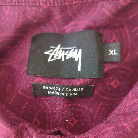 Men's Stussy Burgundy Geometric Button down Shirt Size XL - Picture 2 of 5